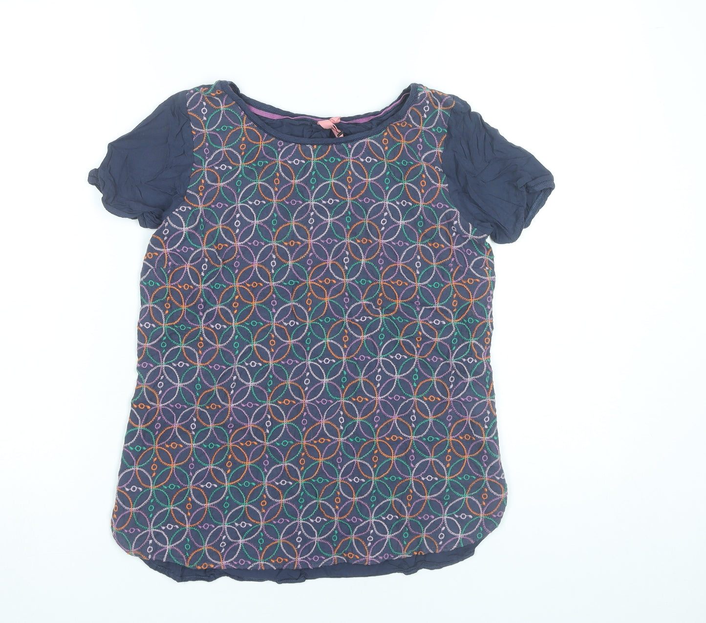 White Stuff Womens Blue Embroidered Tunic Blouse Size 8 Cotton