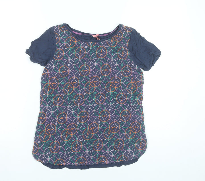 White Stuff Womens Blue Embroidered Tunic Blouse Size 8 Cotton