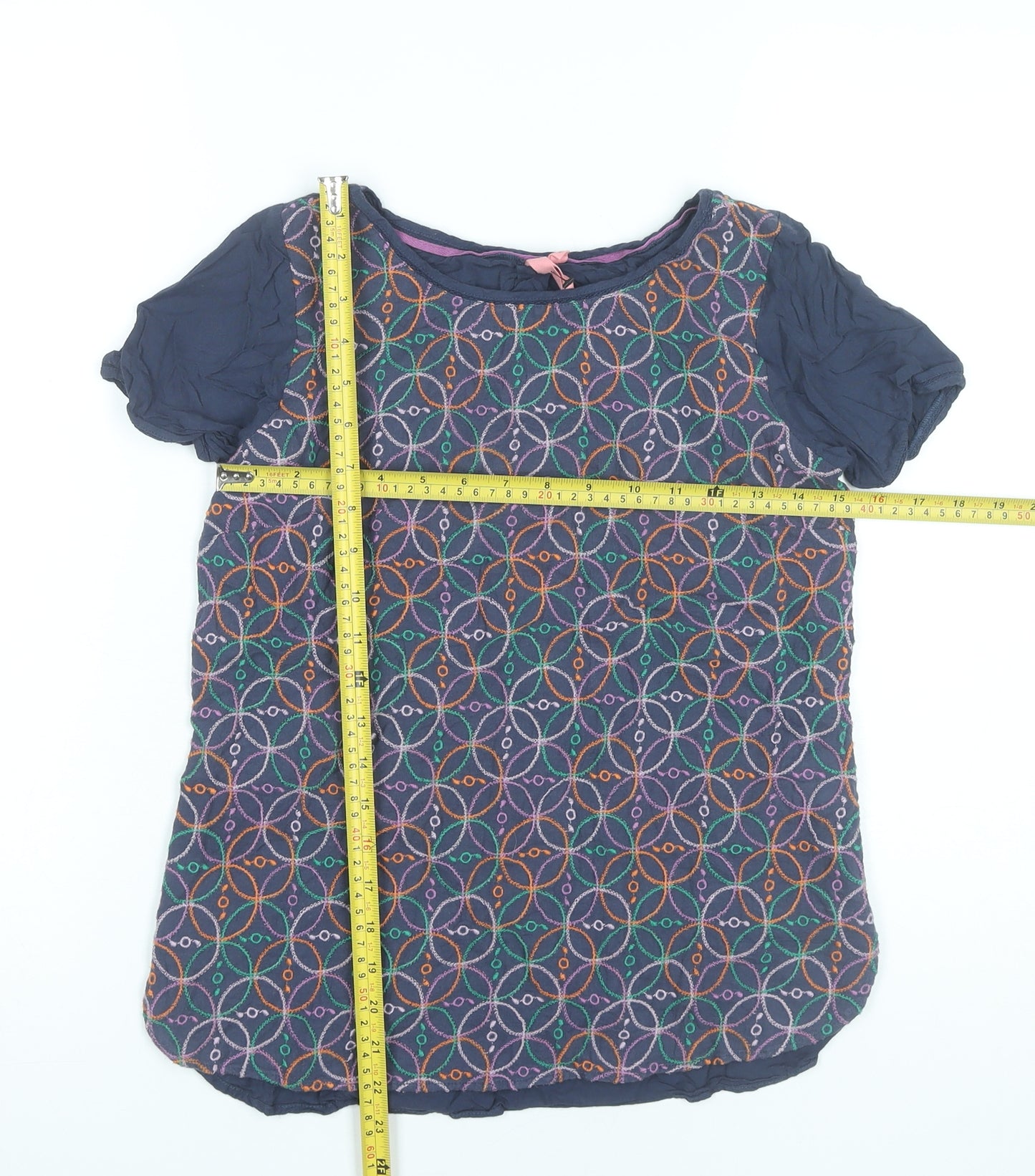 White Stuff Womens Blue Embroidered Tunic Blouse Size 8 Cotton