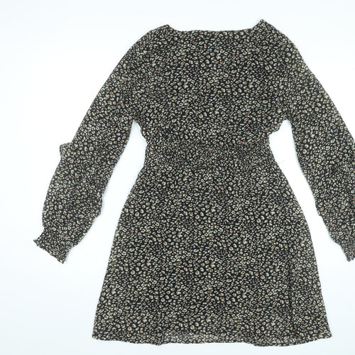 By Clara Women’s Black Animal Print Short A-Line Dress S