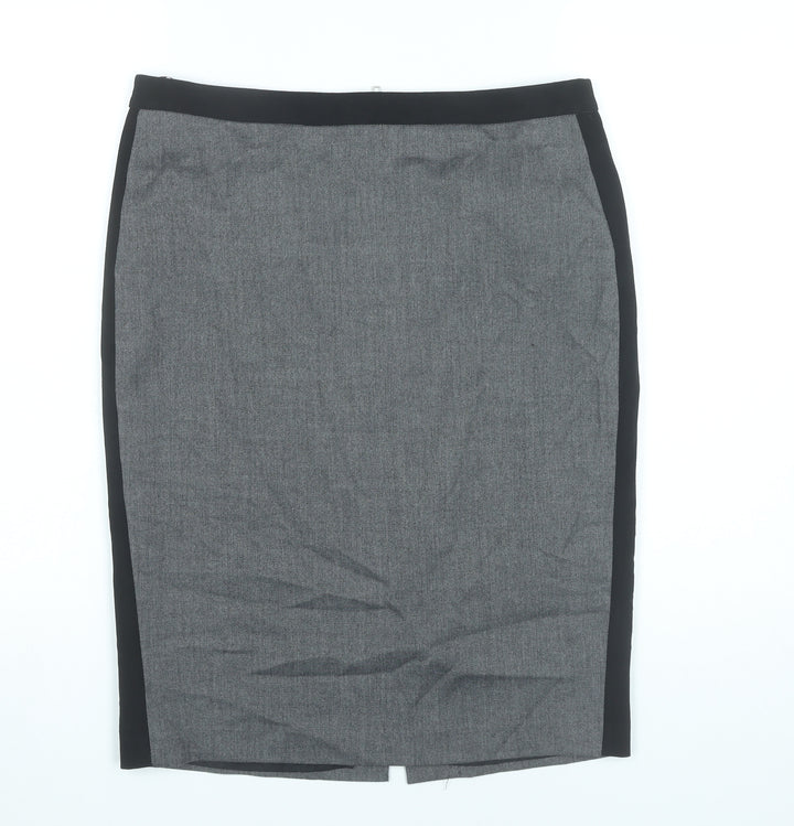 Warehouse Womens Grey Size 14 Pencil Skirt Workwear Lined Zip