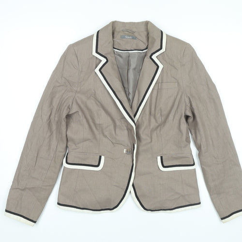 South Womens Beige Linen Blend Blazer Jacket Size 14 Workwear