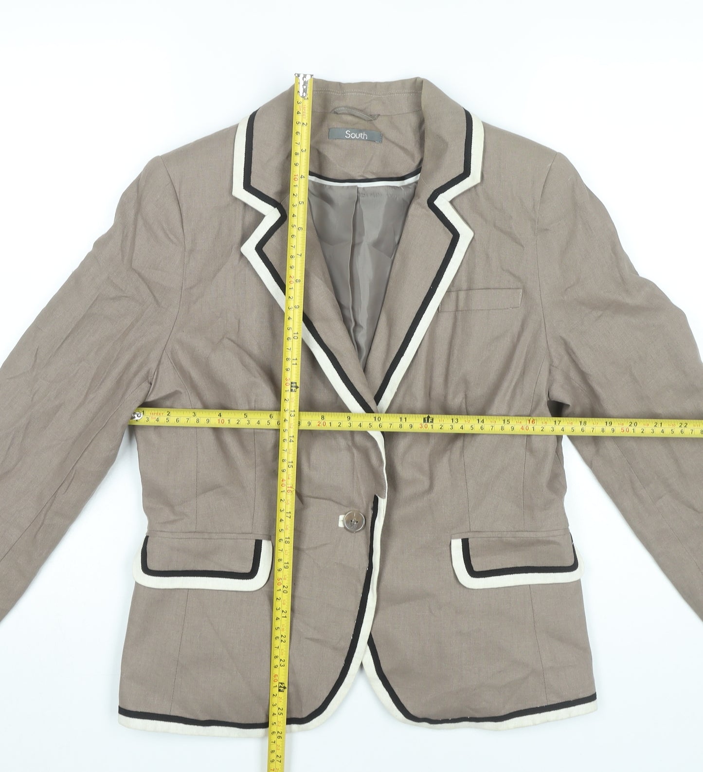 South Womens Beige Linen Blend Blazer Jacket Size 14 Workwear