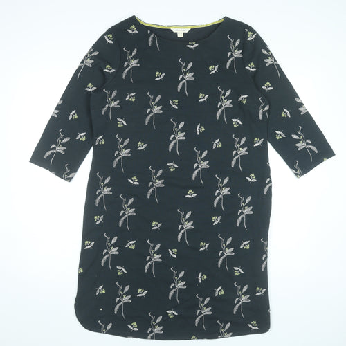 White Stuff Womens Black Floral Embroidered Shift Dress UK 14 Knee Length 3/4 Sleeve