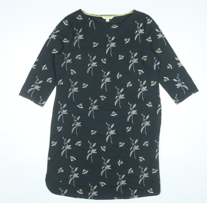 White Stuff Womens Black Floral Embroidered Shift Dress UK 14 Knee Length 3/4 Sleeve