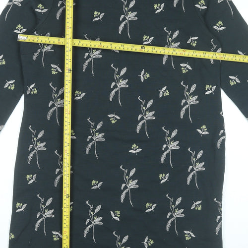 White Stuff Womens Black Floral Embroidered Shift Dress UK 14 Knee Length 3/4 Sleeve
