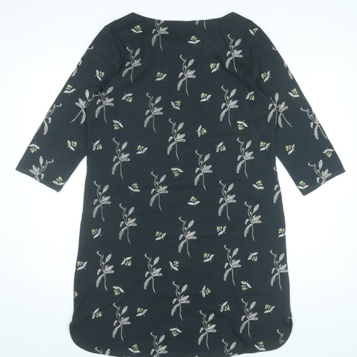 White Stuff Womens Black Floral Embroidered Shift Dress UK 14 Knee Length 3/4 Sleeve