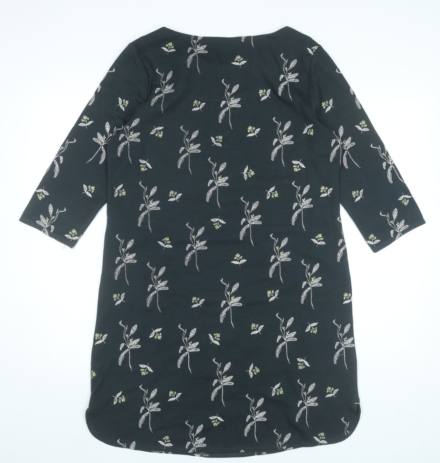White Stuff Womens Black Floral Embroidered Shift Dress UK 14 Knee Length 3/4 Sleeve