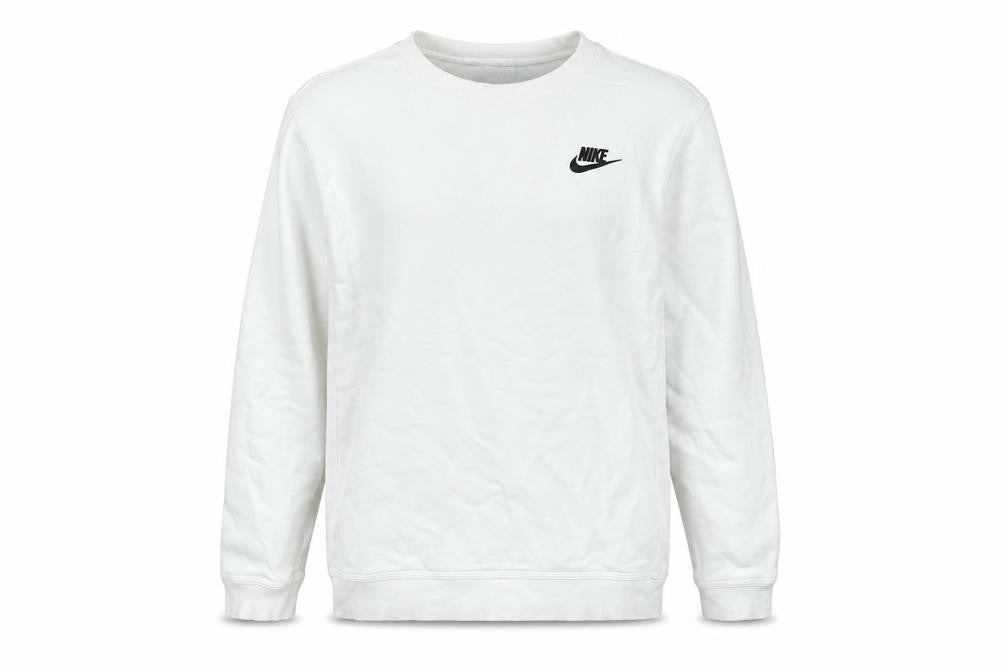 Front view of Nike boys’ white xl pullover sweatshirt crew neck long sleeve logo
