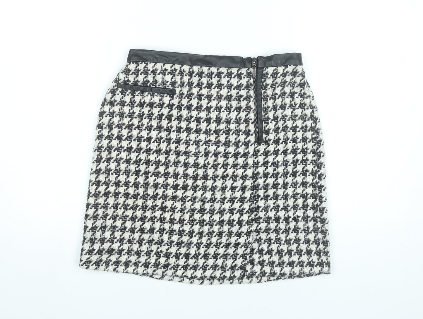 Tu Women’s Black White Tweed Check Pencil Skirt Size 8 Knee Length