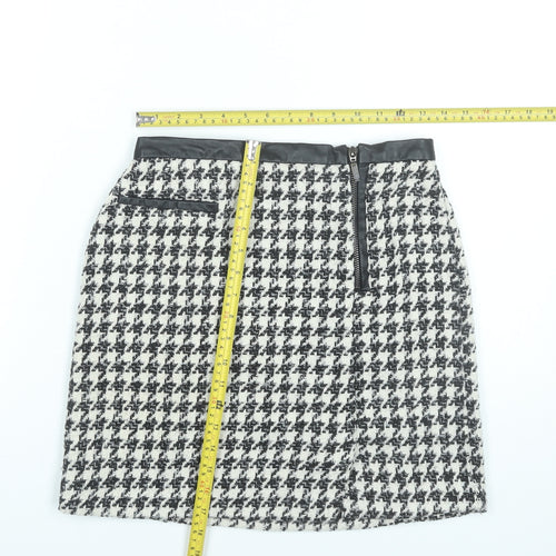 Tu Women’s Black White Tweed Check Pencil Skirt Size 8 Knee Length