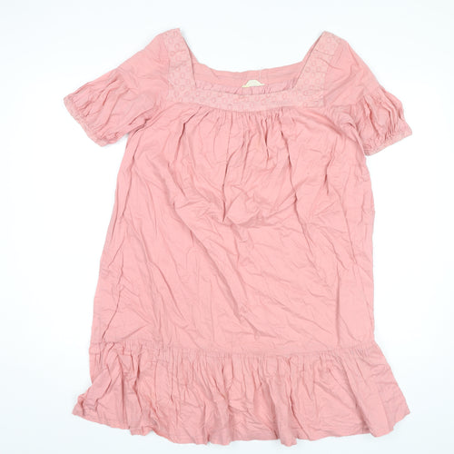 Old Navy Women Pink Cotton Shift Dress Size S Puff Sleeve Knee Length