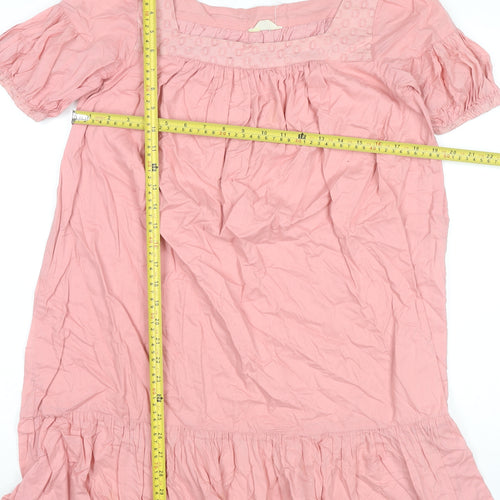 Old Navy Women Pink Cotton Shift Dress Size S Puff Sleeve Knee Length