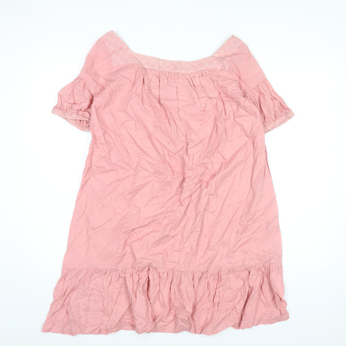 Old Navy Women Pink Cotton Shift Dress Size S Puff Sleeve Knee Length