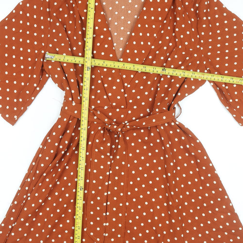 PrettyLittleThing Women Brown Polka Dot Wrap Dress Size 10