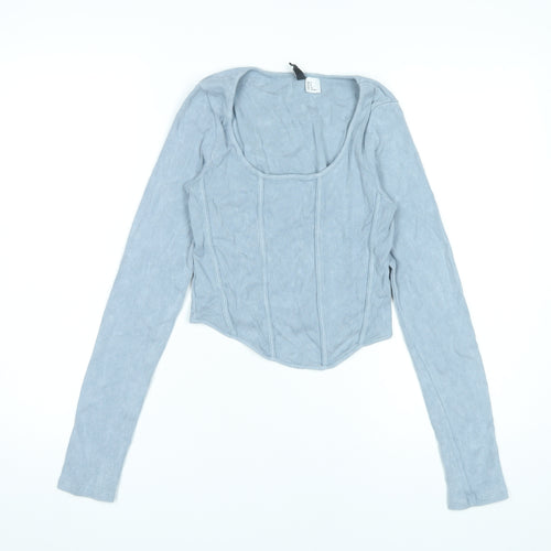 H&M Divided Women’s Blue Cropped Long Sleeve Scoop Neck Blouse Size S