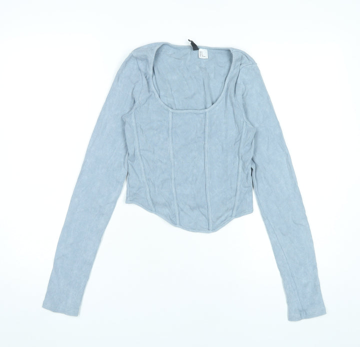 H&M Divided Women’s Blue Cropped Long Sleeve Scoop Neck Blouse Size S