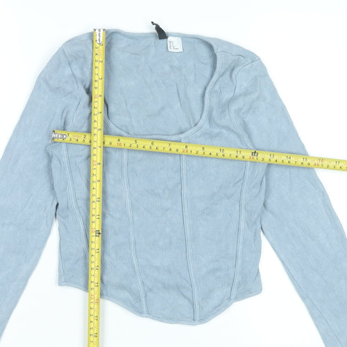 H&M Divided Women’s Blue Cropped Long Sleeve Scoop Neck Blouse Size S