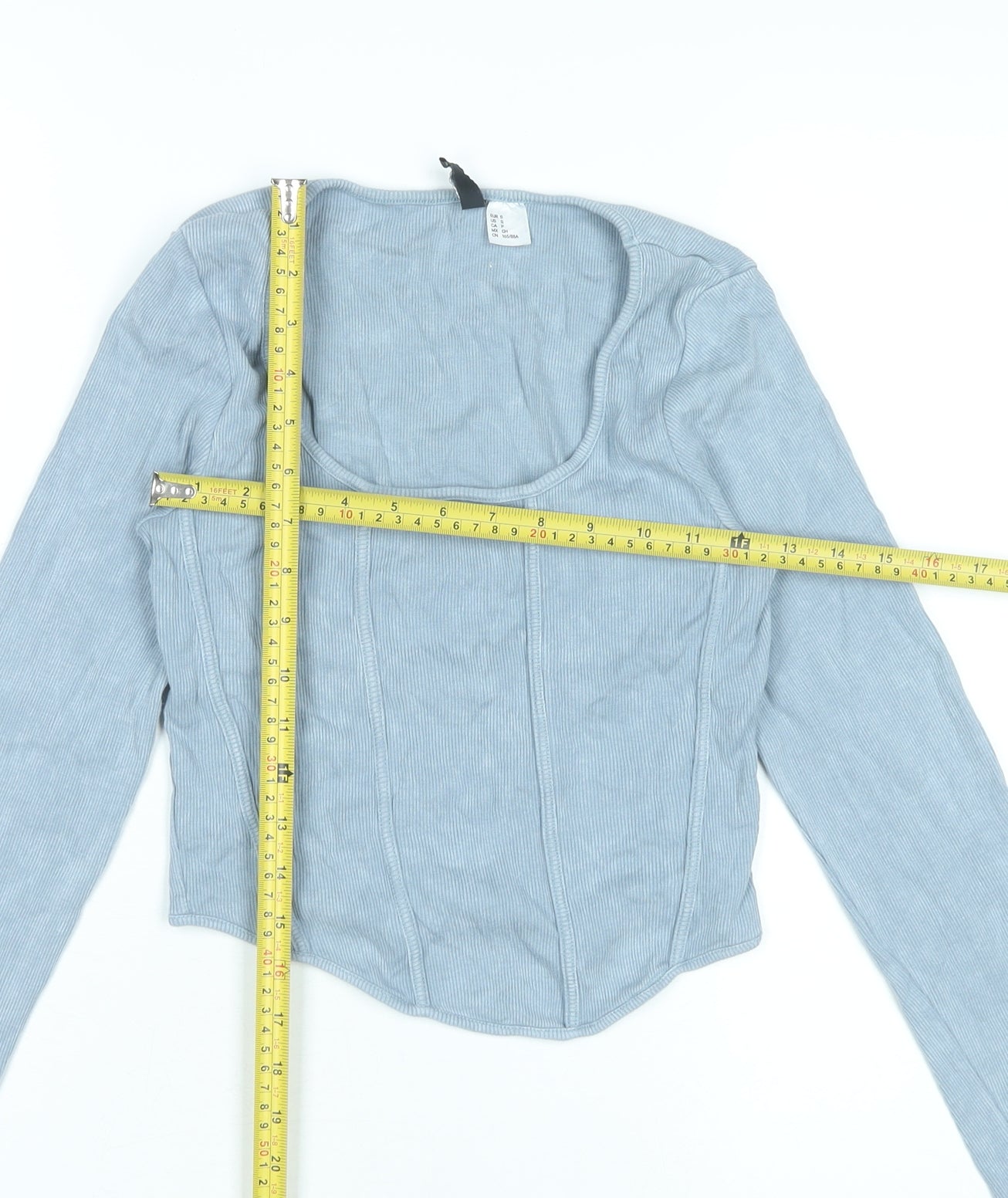 H&M Divided Women’s Blue Cropped Long Sleeve Scoop Neck Blouse Size S
