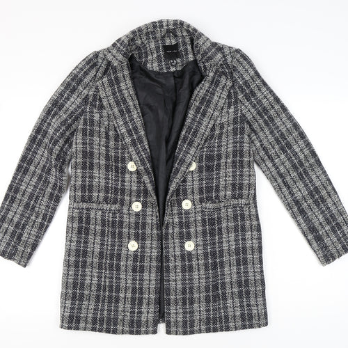 New Look Womens Grey Check Double-Breasted Blazer UK 8