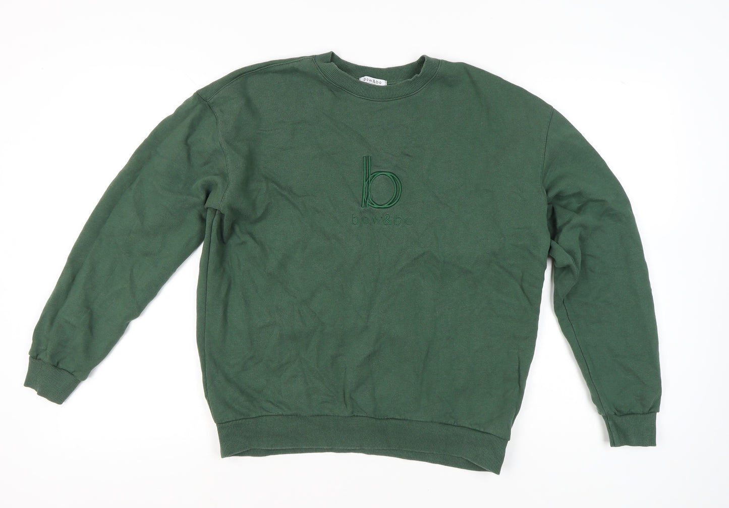 Bow&Bo Womens Green Cotton Pullover Sweatshirt M Logo Casual