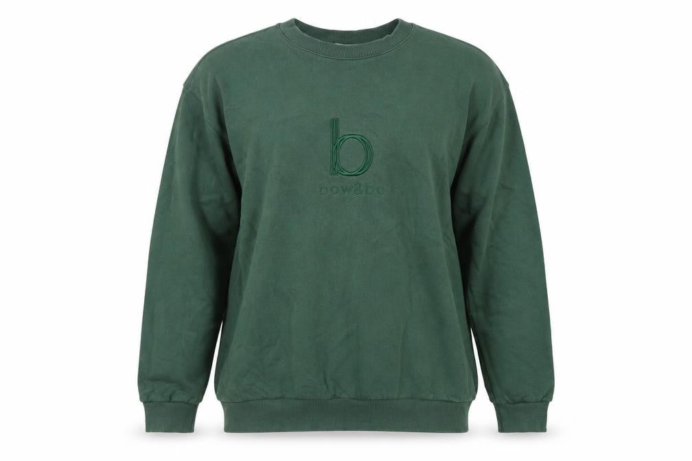 Front view of Bow&Bo women’s green cotton pullover sweatshirt m logo casual