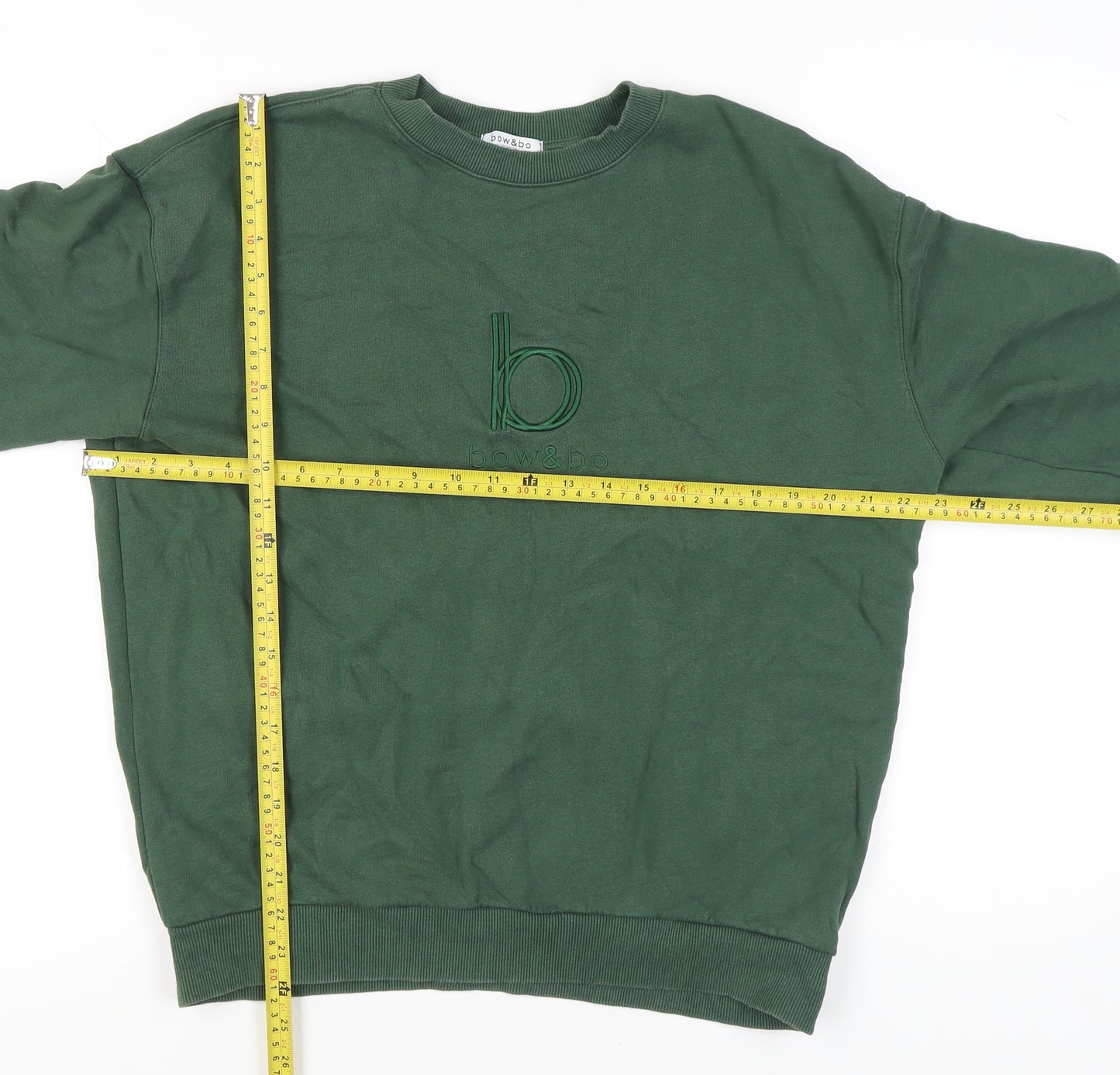 Bow&Bo Womens Green Cotton Pullover Sweatshirt M Logo Casual