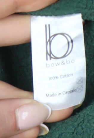 Bow&Bo Womens Green Cotton Pullover Sweatshirt M Logo Casual