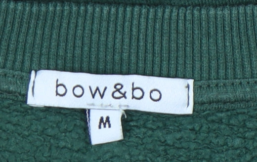 Bow&Bo Womens Green Cotton Pullover Sweatshirt M Logo Casual