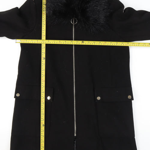 Miss Selfridge Women’s Black Faux Fur Trim Coat UK 10