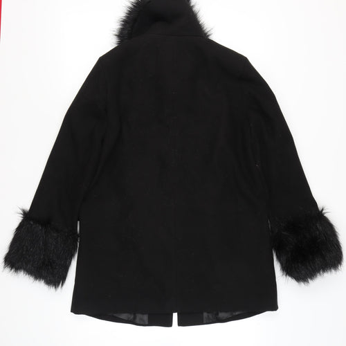 Miss Selfridge Women’s Black Faux Fur Trim Coat UK 10