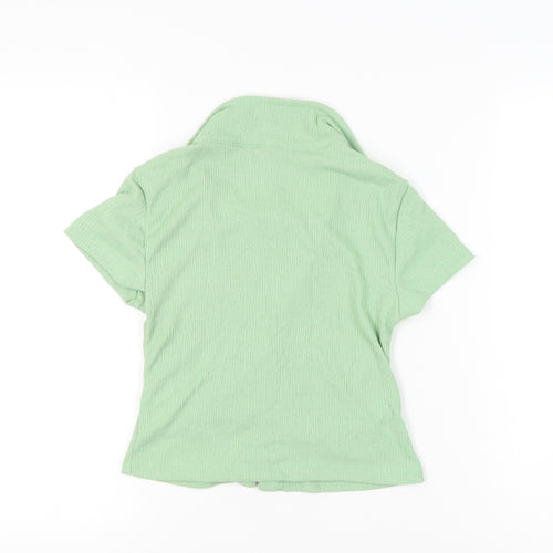 Stradivarius Women’s Green Cropped Collared Button-Up Top Size 12