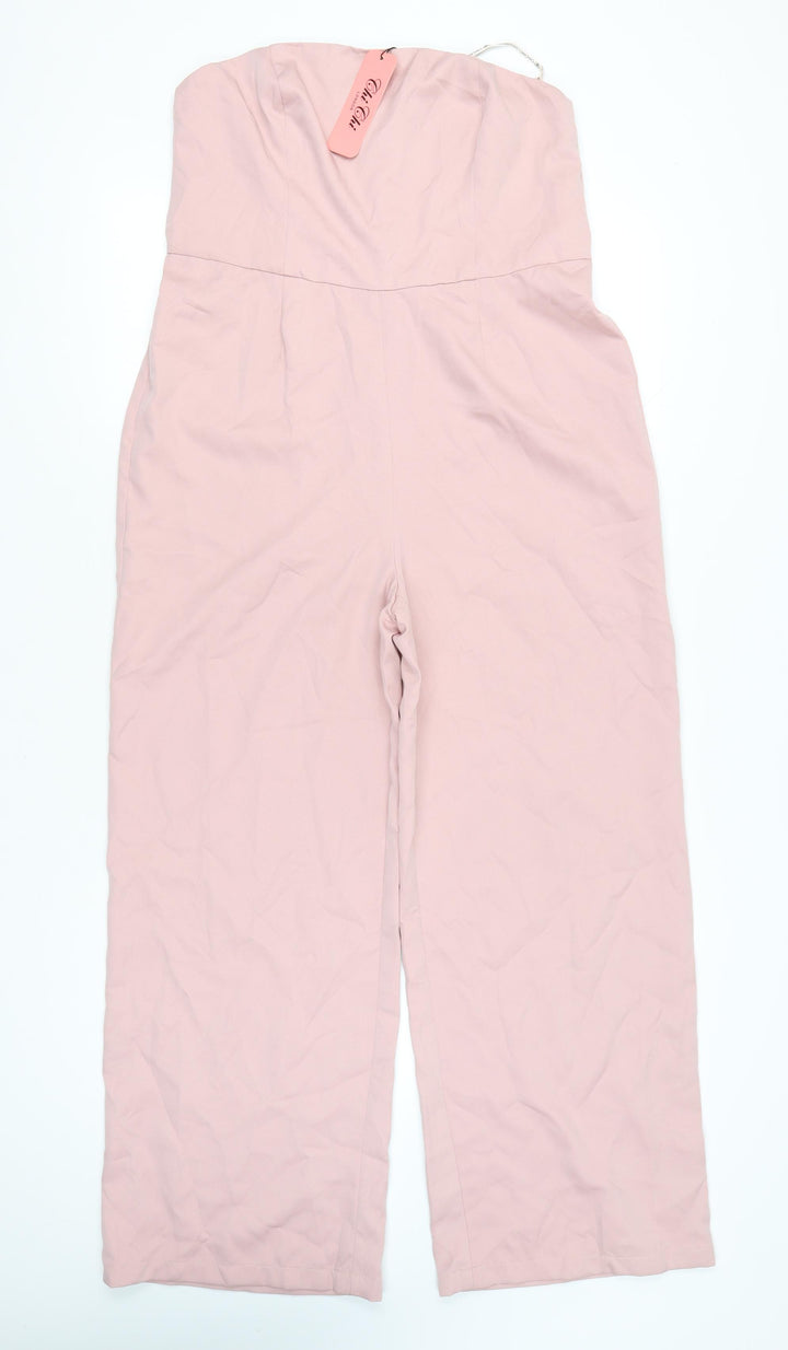 Chi Chi London Women Pink Strapless Wide-Leg Jumpsuit UK 16