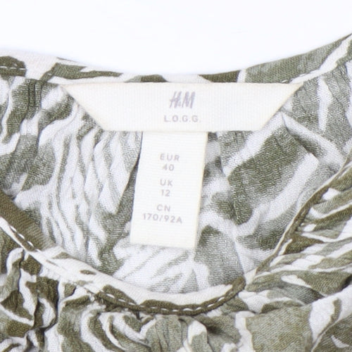H&M Women’s Green Leaf Print Slip Dress Size 12 Summer Casual
