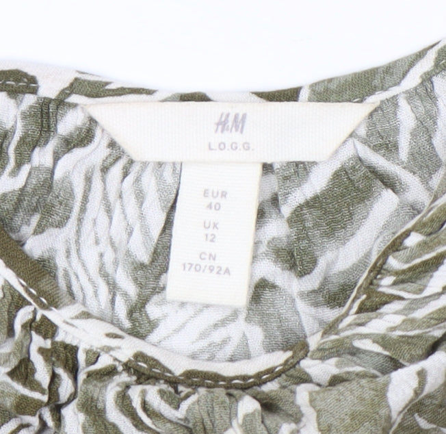 H&M Women’s Green Leaf Print Slip Dress Size 12 Summer Casual