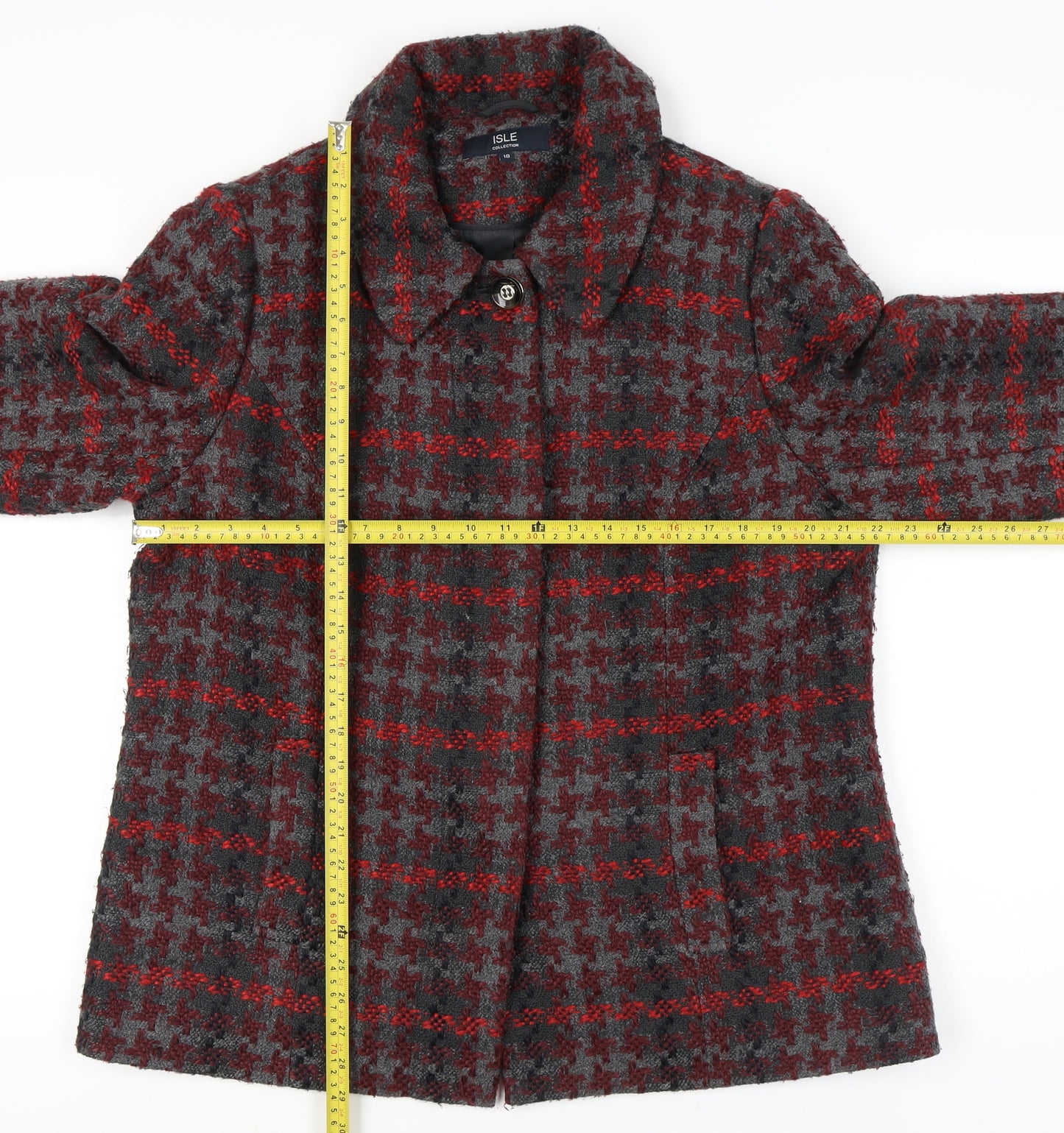 Isle Collection Womens Grey Red Houndstooth Coat Size 18