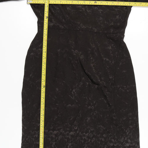 Next Women’s Black Jacquard Sheath Dress Size 12 V-Neck Belted