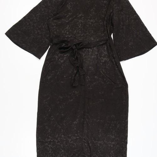 Next Women’s Black Jacquard Sheath Dress Size 12 V-Neck Belted
