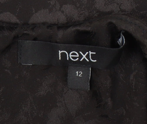 Next Women’s Black Jacquard Sheath Dress Size 12 V-Neck Belted