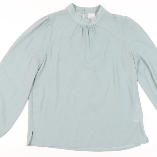 ICHI Womens Blue Long Sleeve High Neck Blouse Size 8