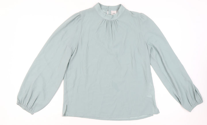 ICHI Womens Blue Long Sleeve High Neck Blouse Size 8