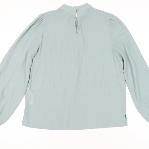 ICHI Womens Blue Long Sleeve High Neck Blouse Size 8