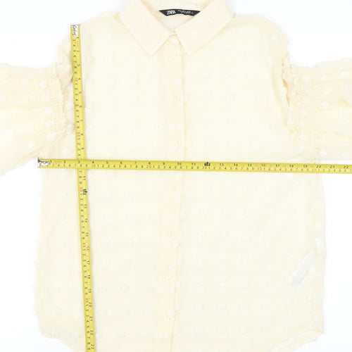Zara Women’s Beige Floral Embroidered Balloon Sleeve Blouse Size 12