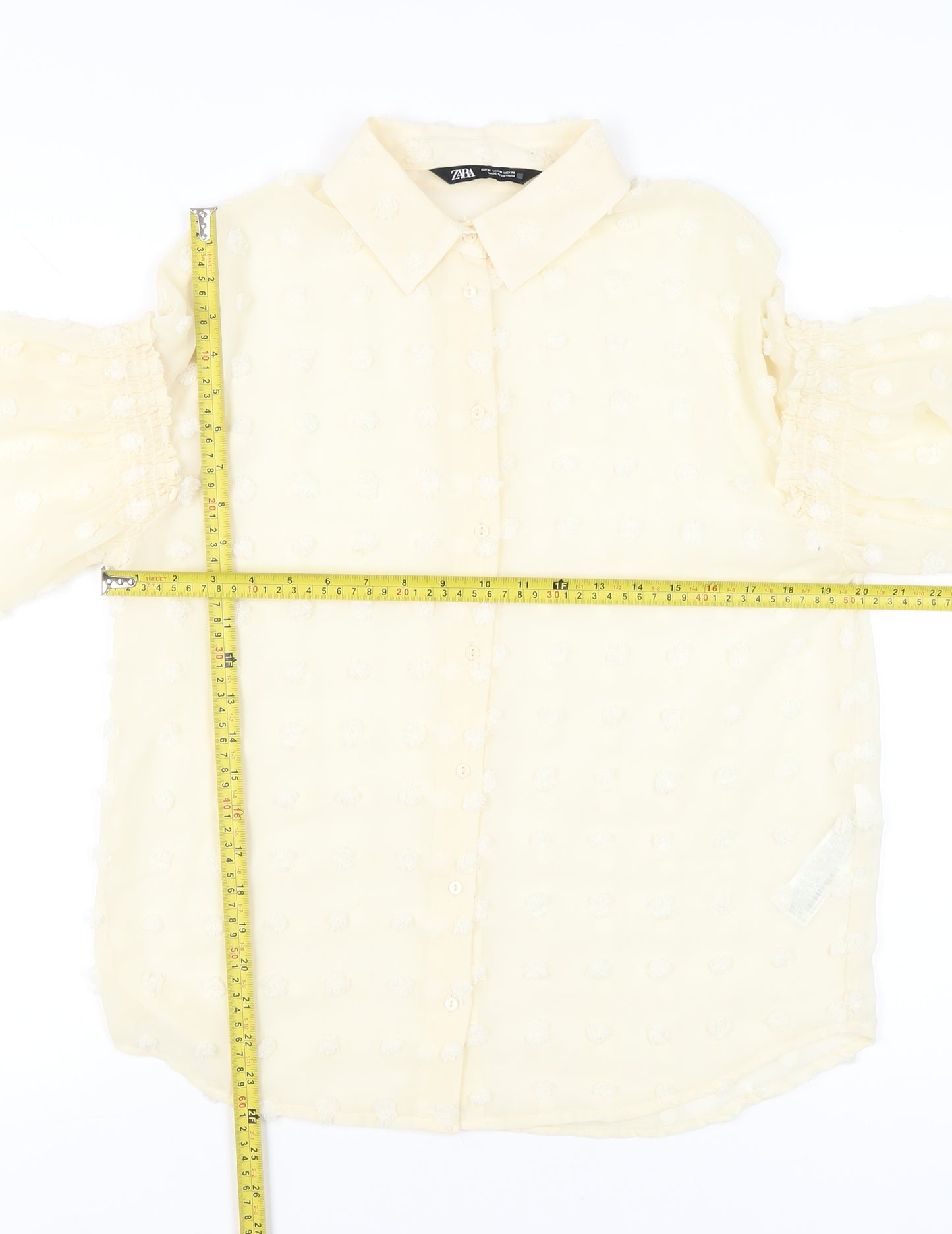 Zara Women’s Beige Floral Embroidered Balloon Sleeve Blouse Size 12