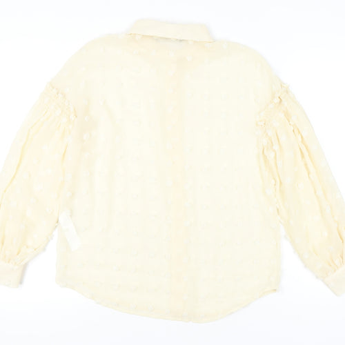 Zara Women’s Beige Floral Embroidered Balloon Sleeve Blouse Size 12