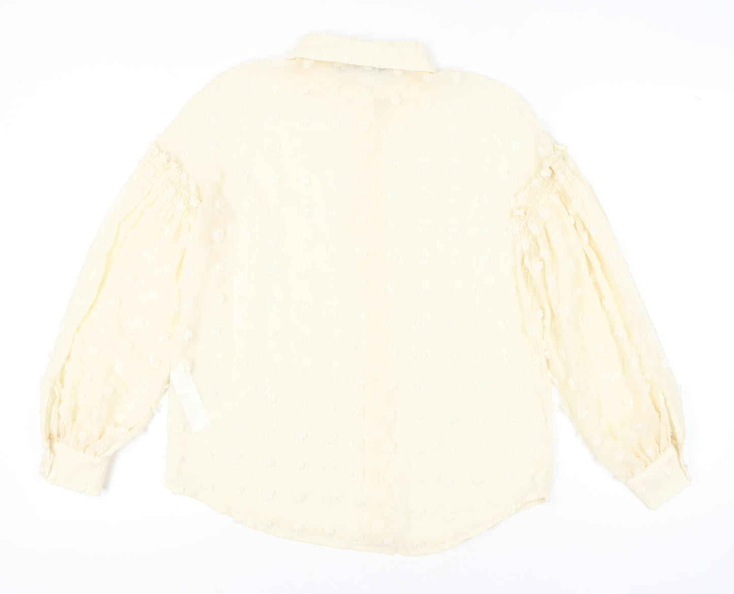 Zara Women’s Beige Floral Embroidered Balloon Sleeve Blouse Size 12