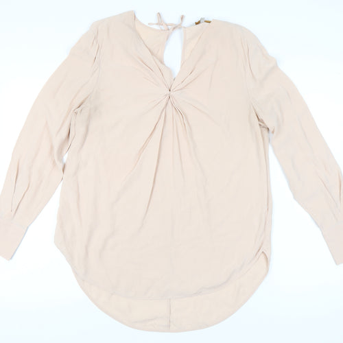 Modern Rarity Womens Beige Silk Tunic Blouse Size 10 Long Sleeve