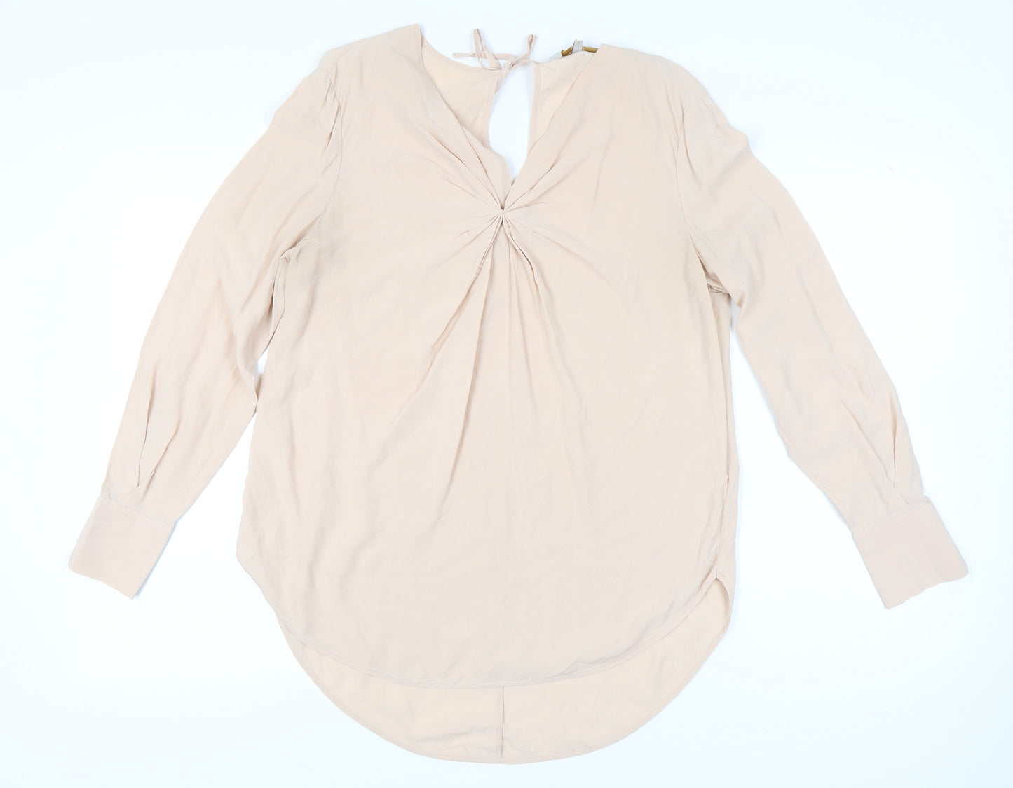 Modern Rarity Womens Beige Silk Tunic Blouse Size 10 Long Sleeve