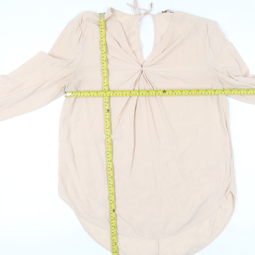 Modern Rarity Womens Beige Silk Tunic Blouse Size 10 Long Sleeve