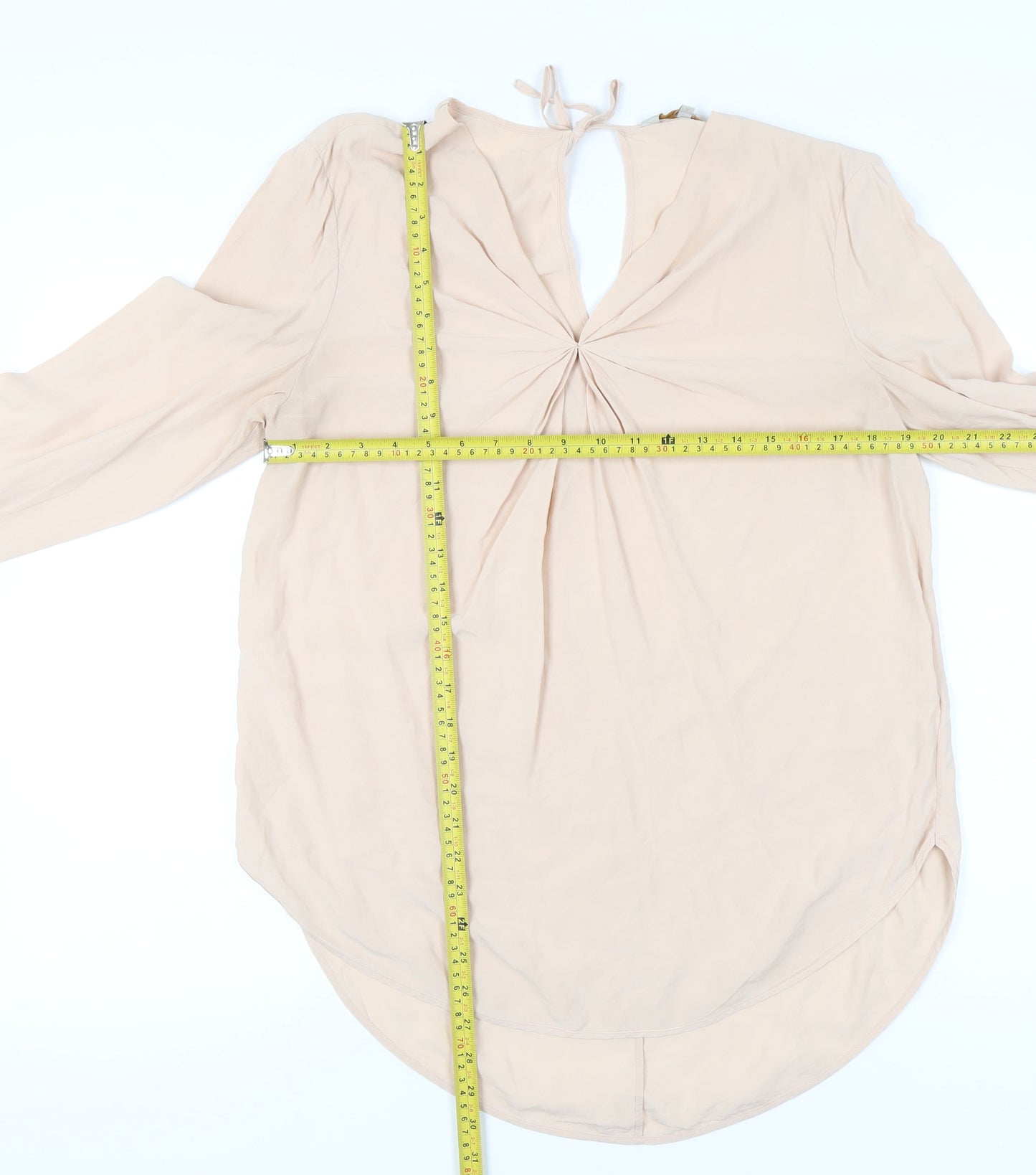 Modern Rarity Womens Beige Silk Tunic Blouse Size 10 Long Sleeve